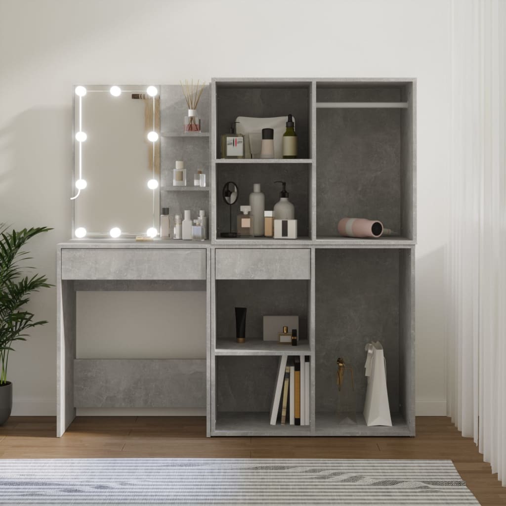 Led Dressing Table With 2 Cabinets Concrete Grey Engineered Wood